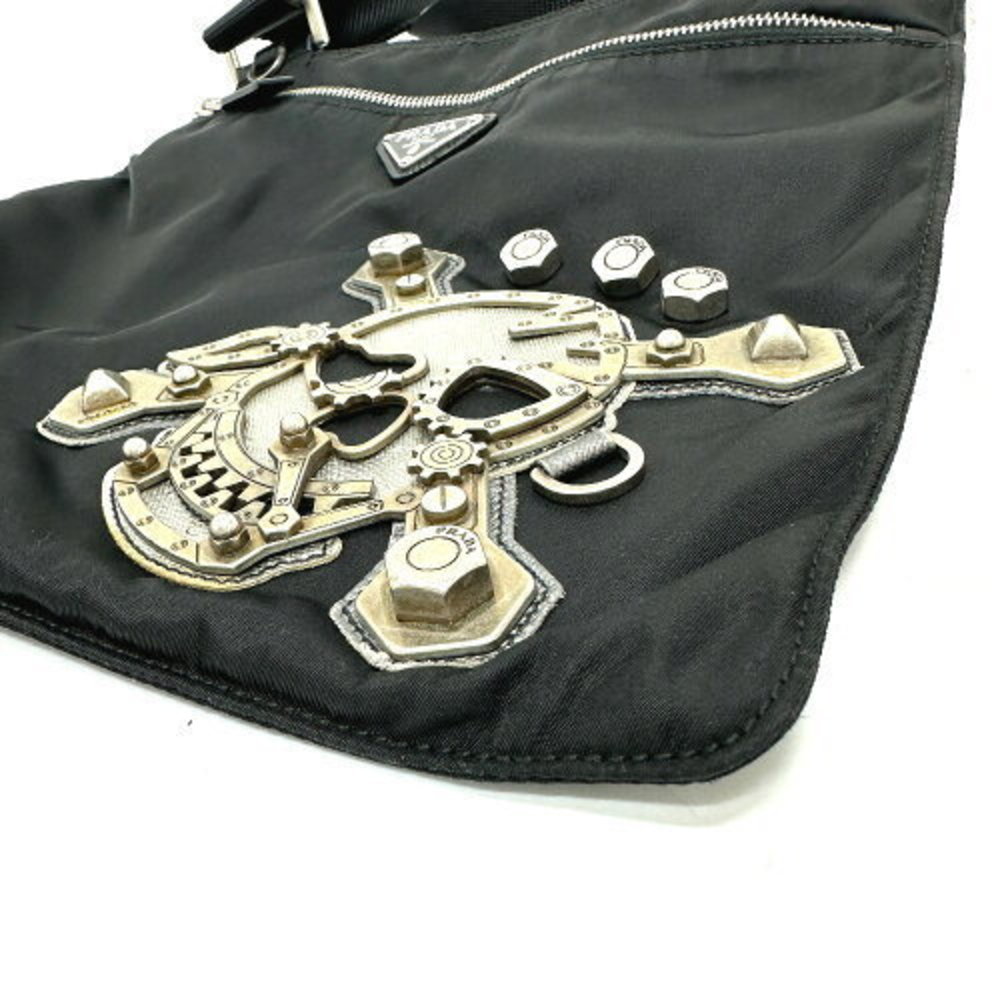 Prada Triangle Skull Flat Shoulder Bag Nylon Black - image 3
